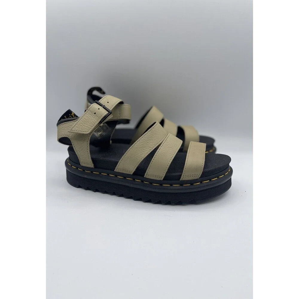 Dr Martens Women Blaire 3 Strap Parchment Beige Sandal Shoes Sz EU 39 US 8 New